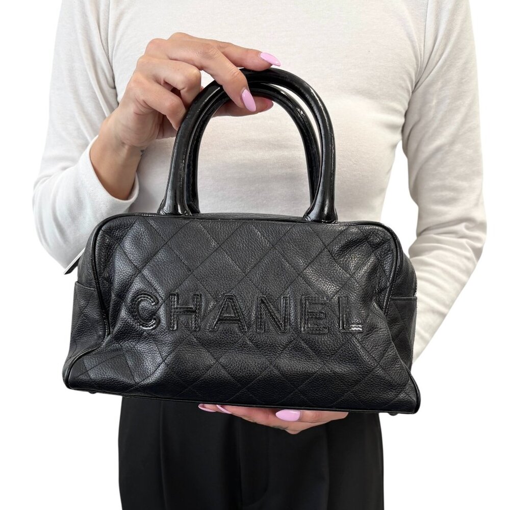 CHANEL Vintage CC Big Logo Quilted Leather Mini Bowling Boston Bag [106300]